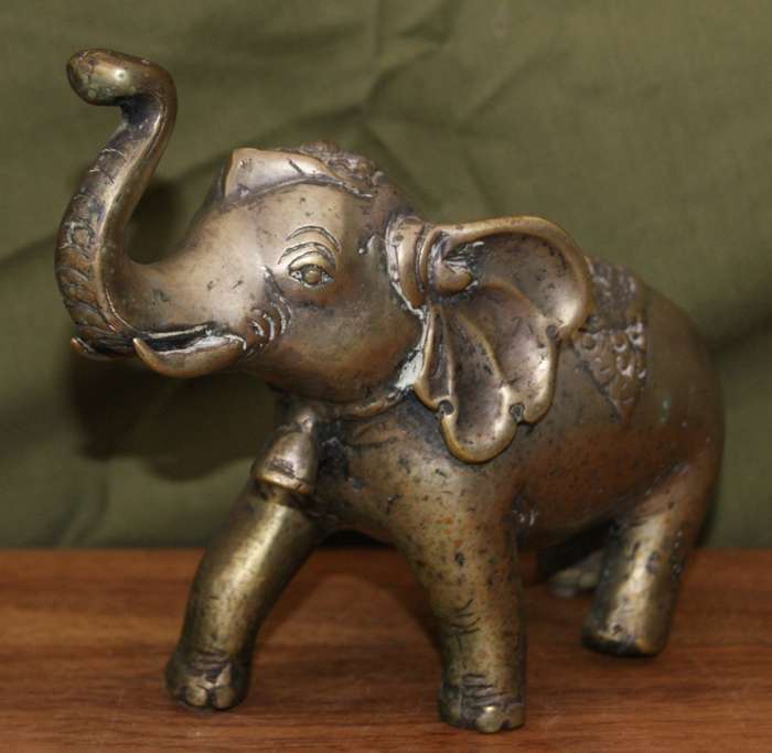 Vintage Cast Brass Indian Elephant with Bell on its Neck