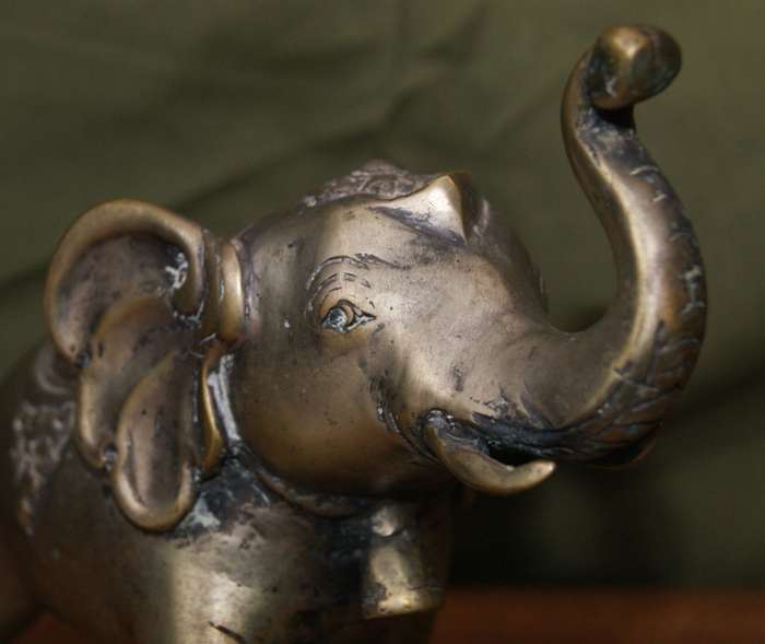 Vintage Cast Brass Indian Elephant with Bell on its Neck