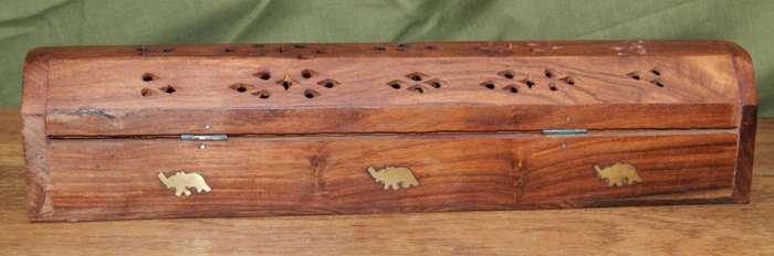 Solid Wood Incense Burner Box with Lid and Drawer