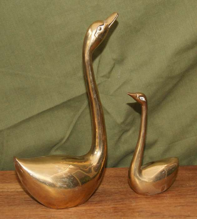 Pair of Brass Swans with Extended Necks