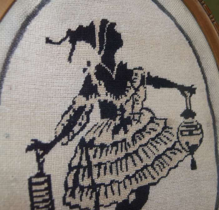 Vintage Oval Lady Holding a Lantern Needlework
