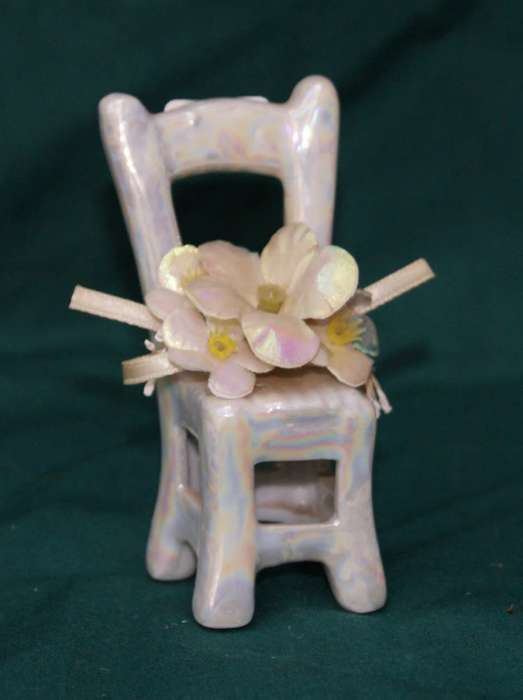 Vintage Porcelain Chair Ornament with Material Flowers
