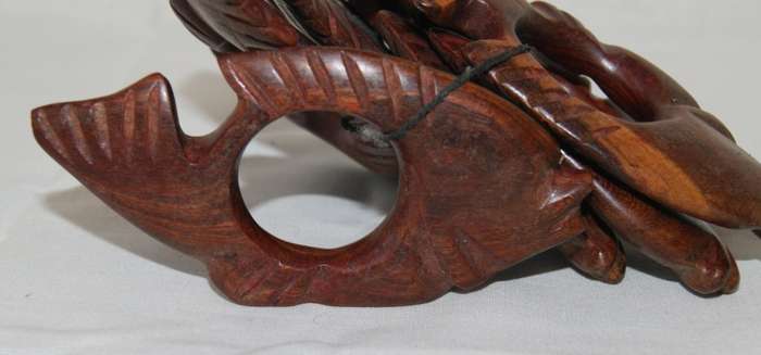 6x Hand Carved Wooden Fish Serviette Rings