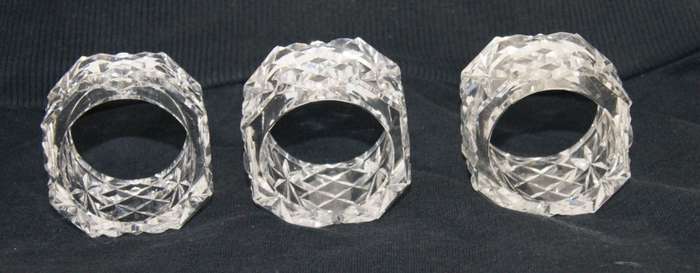 3x Handcut Glass Serviette Rings