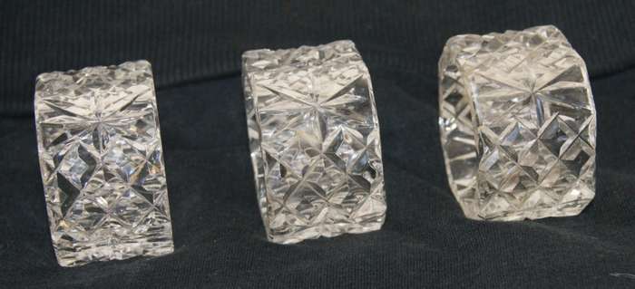 3x Handcut Glass Serviette Rings