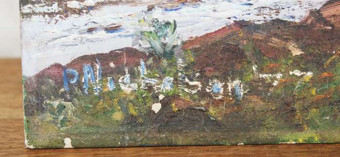 P. Nicholson Painting of Waterfall