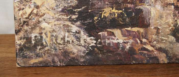 P. Nicholson Painting of Waterfall with Trees