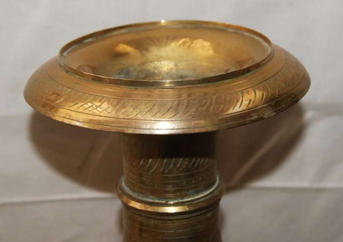 Large Brass Hand Etched Vase (Repaired)