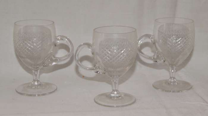 3x Etched and Cut Crystal Glasses
