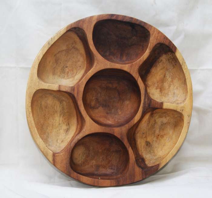 Round Wooden Snack Bowl with 7 Partitions