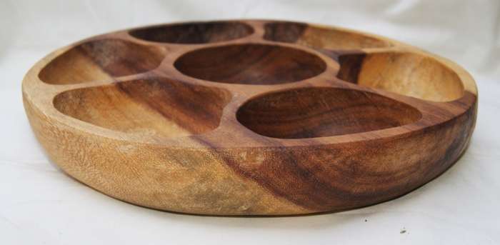 Round Wooden Snack Bowl with 7 Partitions