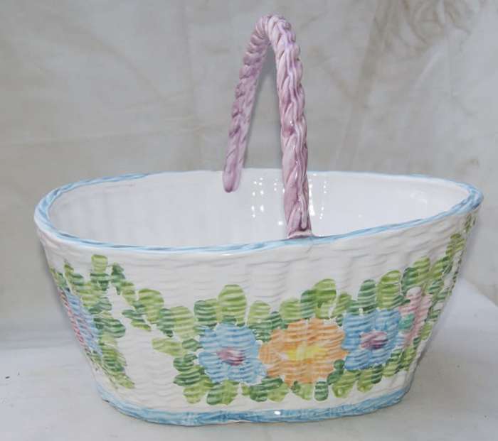 Vintage Italian Porcelain Wicker Basket
