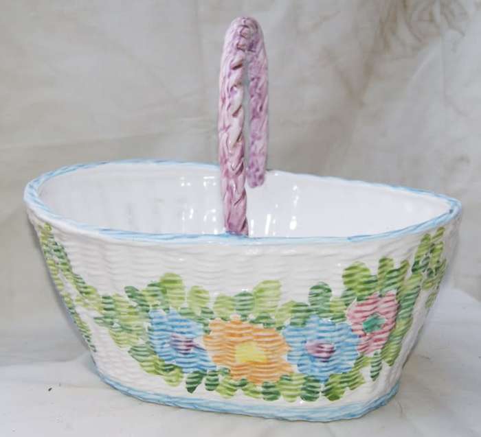 Vintage Italian Porcelain Wicker Basket