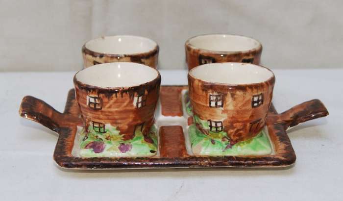 Price Bro's "Cottageware" Egg Cup Set on Serving Tray