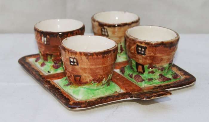 Price Bro's "Cottageware" Egg Cup Set on Serving Tray