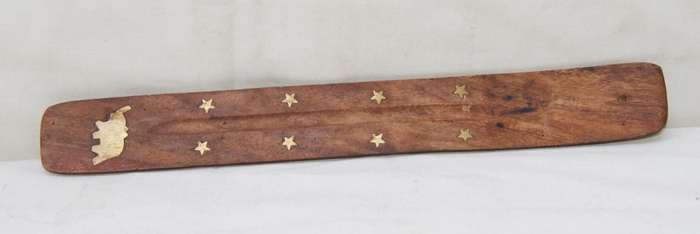 Vintage Wooden Incense Burner with Brass Elephant Inlay