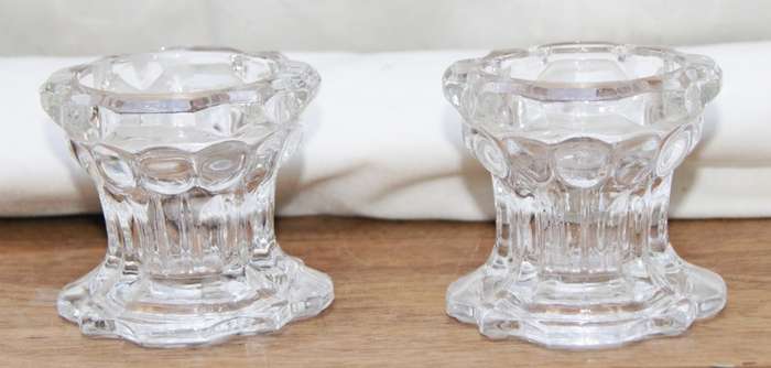 Vintage Pair of Moulded Glass Candle Holders