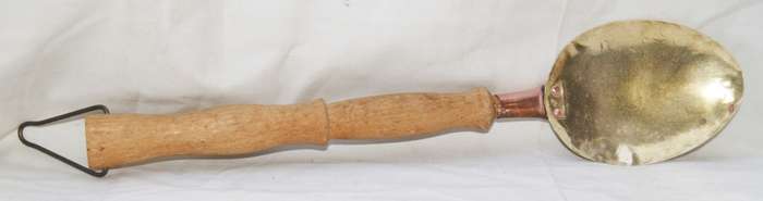 Decorative Large Brass and Copper Spoon with Wooden Handle