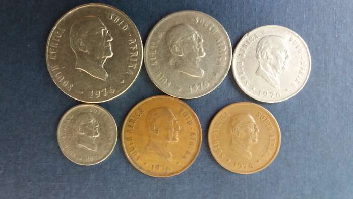 South Africa 1976 Coin Set includes 50c, 20c, 10c, 5c, 2c & 1c * JJ. Fouche all circulated coins*