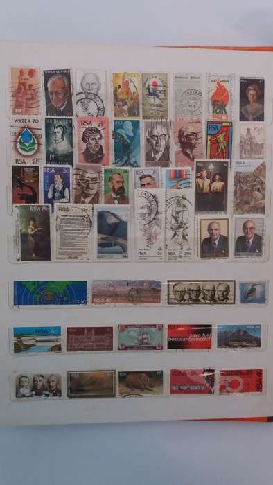 + 621 World Stamps from 1960s including RSA in Vintage Flying Eagle Album 16 Pages * 32x26x2*