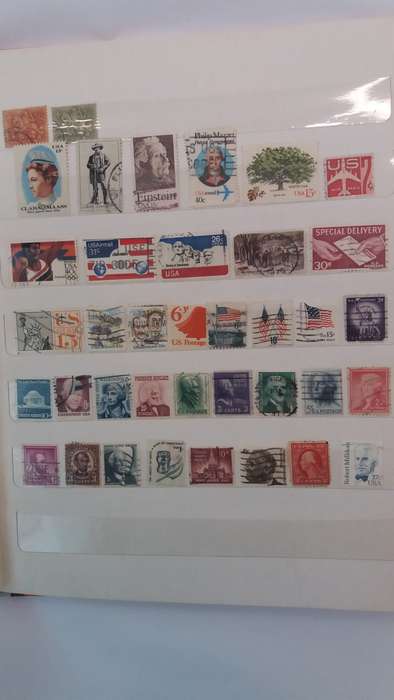 + 621 World Stamps from 1960s including RSA in Vintage Flying Eagle Album 16 Pages * 32x26x2*