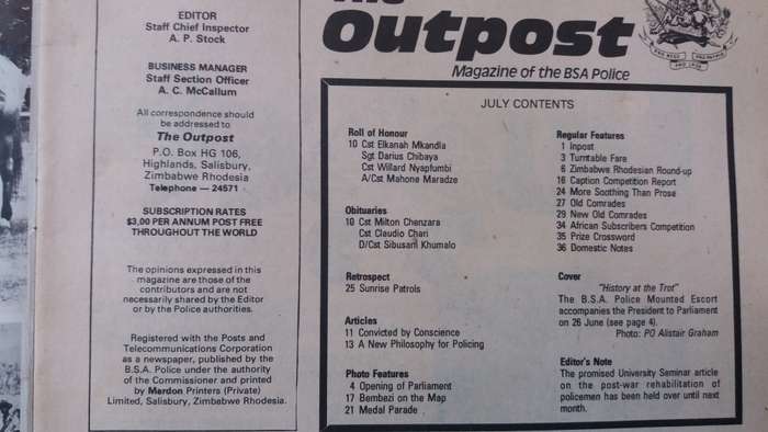 The Outpost Volume 57 No 7 July 1979 * Magazine of BSA Police - Salisbury Rhodesia*