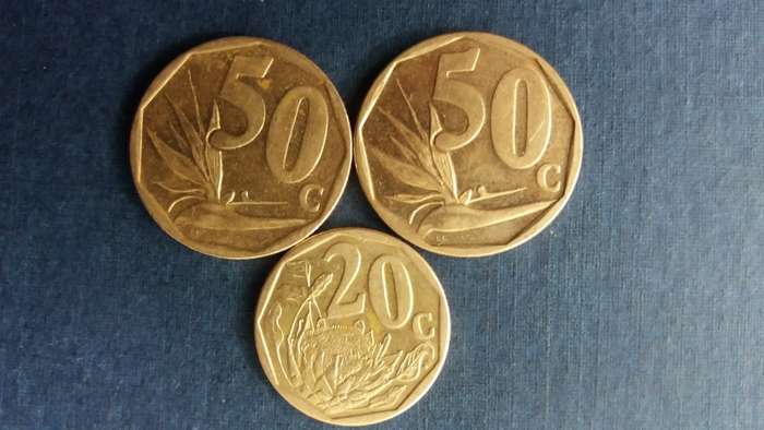 South Africa 2019 2 x 50 cent  & 1 x 20 cent *AU/UNC Condition*