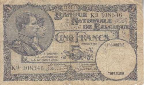 BELGIUM 5 FRANCS 1929 P97 F