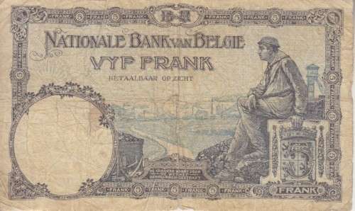 BELGIUM 5 FRANCS 1929 P97 F