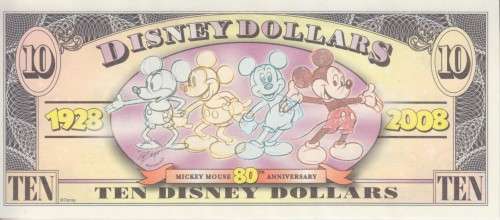 SALE!!!  DISNEY DOLLARS - TEN DOLLAR  - (A) 2008 BOBBY HEAD MICKEY - UNC IN DISNEY ENVELOPE
