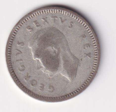 UNION OF SOUTH AFRICA 1952  TICKEY 3 PENCE (SILVER)
