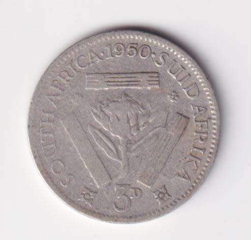 UNION OF SOUTH AFRICA 1950  TICKEY 3 PENCE (SILVER)