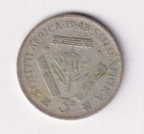 UNION OF SOUTH AFRICA 1943 TICKEY 3 PENCE (SILVER)
