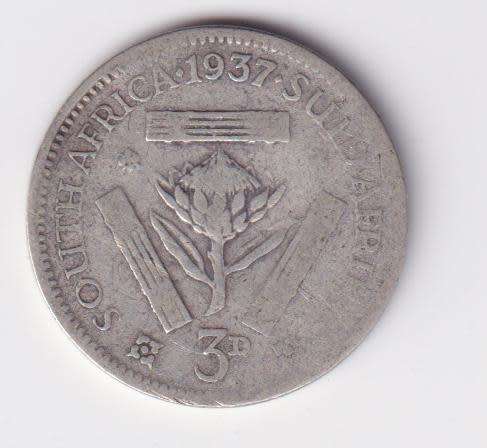 UNION OF SOUTH AFRICA 1937 TICKEY 3 PENCE (SILVER)