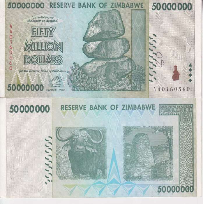 Zimbabwe 50 MILLION Dollars 2008 P79 XF (USED)