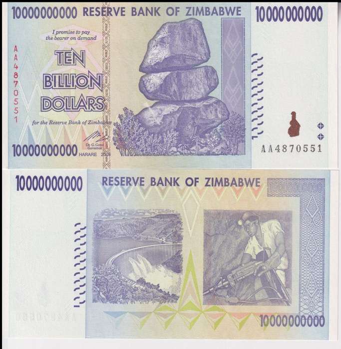 Zimbabwe 10 BILLION Dollars 2008 P85 UNC