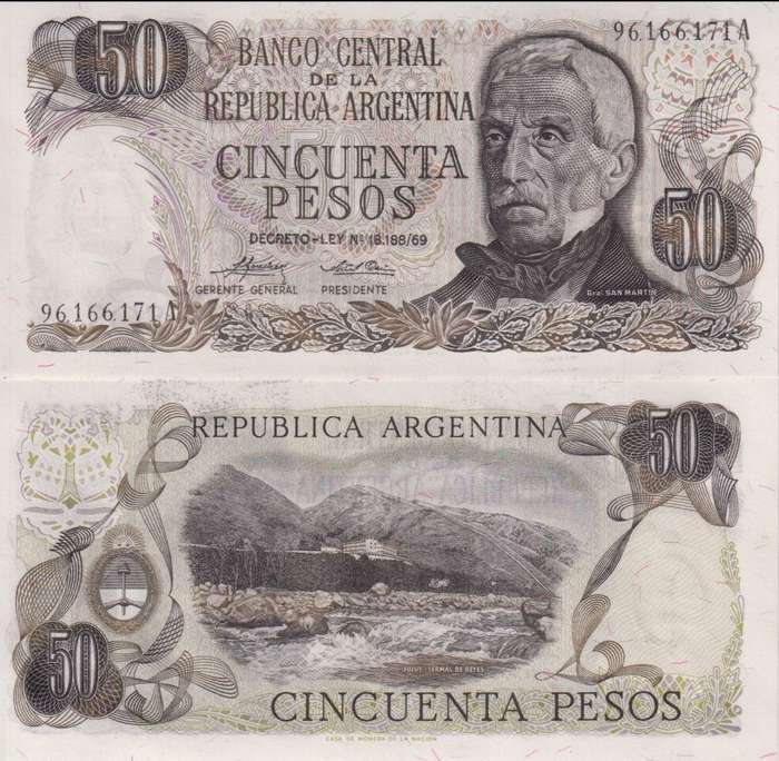 Argentina 50 Pesos  1974-1975 P-296a.2 UNC