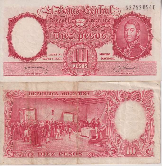 ARGENTINA 10 PESOS (1954-1968) P-270 . XF+