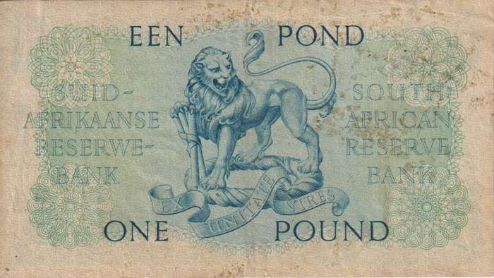 UNION OF SOUTH AFRICA - 1 POND M.H. de Kock B/343 9/10/1958 #140 VF