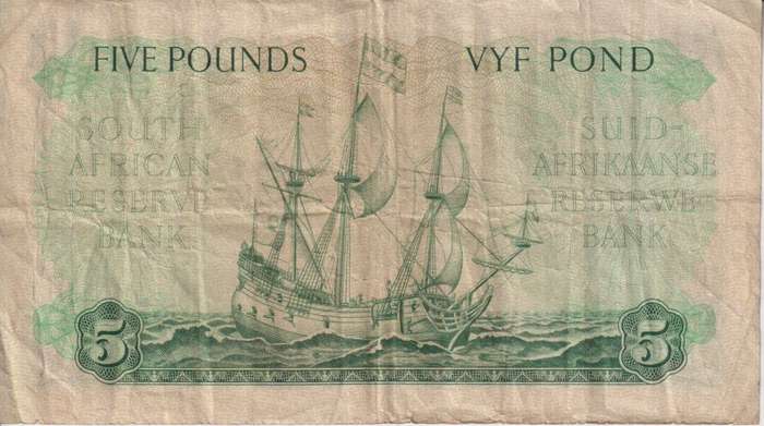 UNION OF SOUTH AFRICA - 5 POND M.H. de Kock C/50 5/6/1956  #196 F