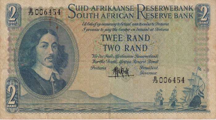 REPUBLIC OF SOUTH AFRICA - 2 RAND M.H. de Kock B/73 1961  #A/E 365VF