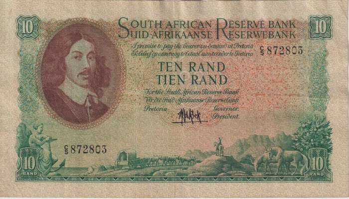 REPUBLIC OF SOUTH AFRICA - 10 RAND M.H. de Kock C/5  1961  E/A 495 XF