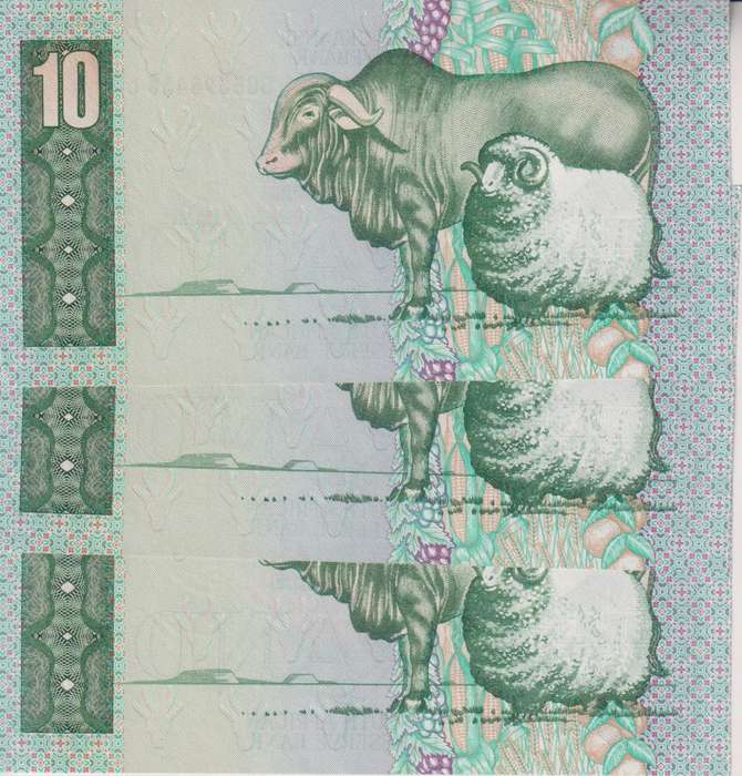 REPUBLIC OF SOUTH AFRICA - 10 RAND X 3 sequential# G.P.C.de Kock BQ  1985  A/E 542 UNC