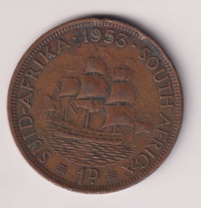 UNION OF SOUTH AFRICA - One Penny - Queen Elizabeth II 1953  Bronze
