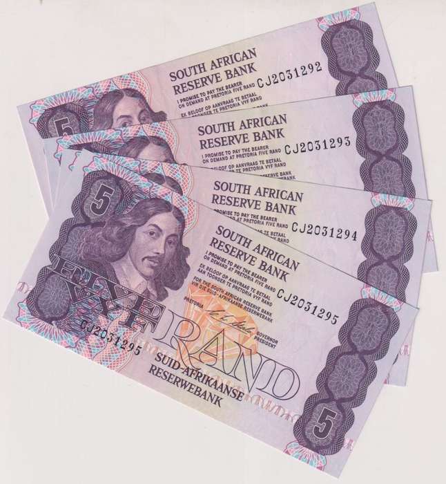 4 X REPUBLIC OF SOUTH AFRICA - 5 RAND C.L.Stals IN SEQUENCE CJ  1990 E/A 468 A-UNC