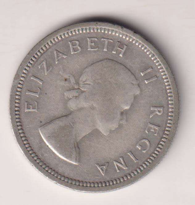 UNION OF SOUTH AFRICA - 1 Shilling 1958 SILVER ELIZABETH II - see scan