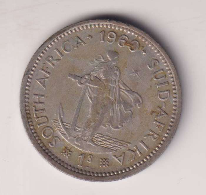 UNION OF SOUTH AFRICA - 1 Shilling 1960 SILVER ELIZABETH II - see scan