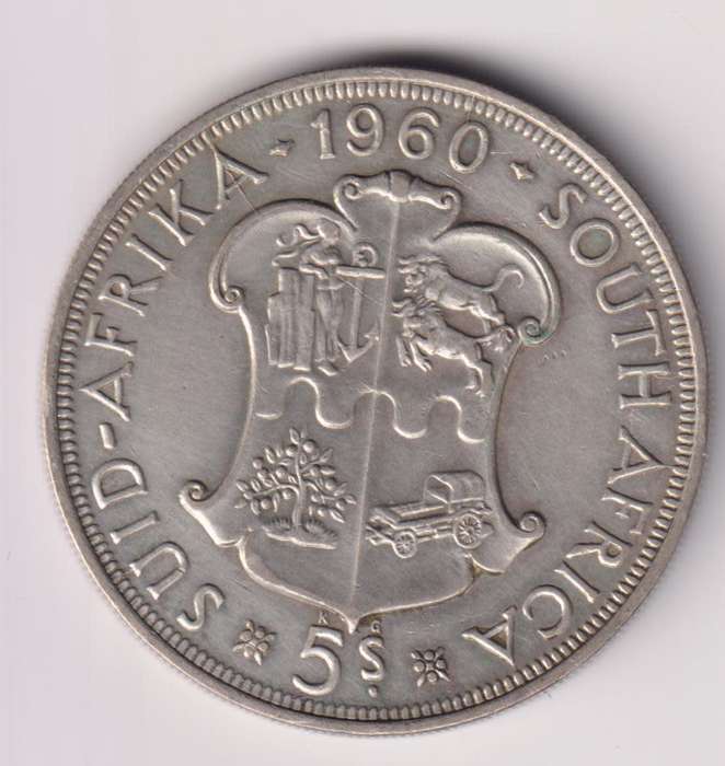 UNION OF SOUTH AFRICA - 1960 5 SHILLINGS - SILVER - UNION BUILDING - see scan
