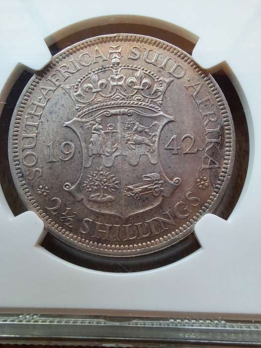 1942 SILVER 2.5 S GEORGE V1 NGC GRADED AU58