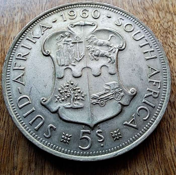 UNION OF SOUTH AFRICA - 1960 5 SHILLINGS - SILVER - UNION BUILDING - see scan